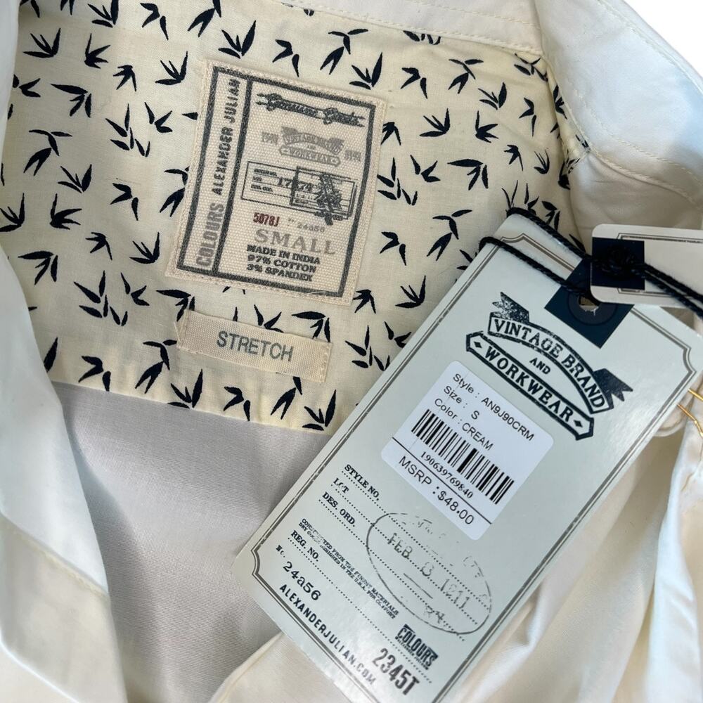 Alexander Julian Men’s Cream Button Down Shirt Size Small NWT Stretch Cotton - Picture 6 of 8